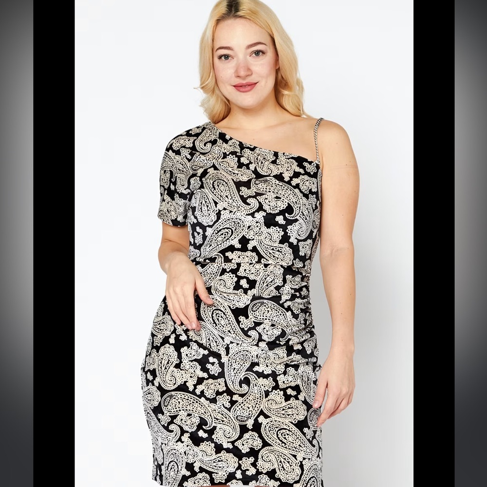 Michael Kors Women's Paisley Velvet One Shoulder Dress‎ Black Size X-Large NWT!